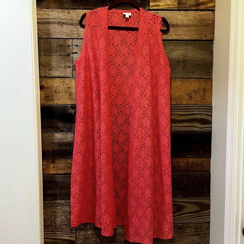 LuLaRoe Joy Vest Pink Lace Women’s Medium